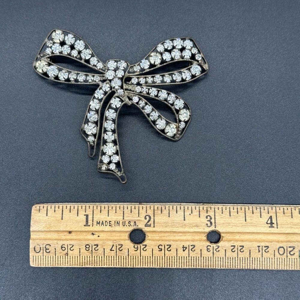 Antique Victorian Rhinestone Bow Pendant Hair Accessory Statement Vintage - Picture 10 of 11